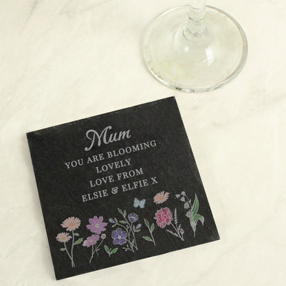 Personalised Wild Flowers Slate Coaster - MK&JD Gifts