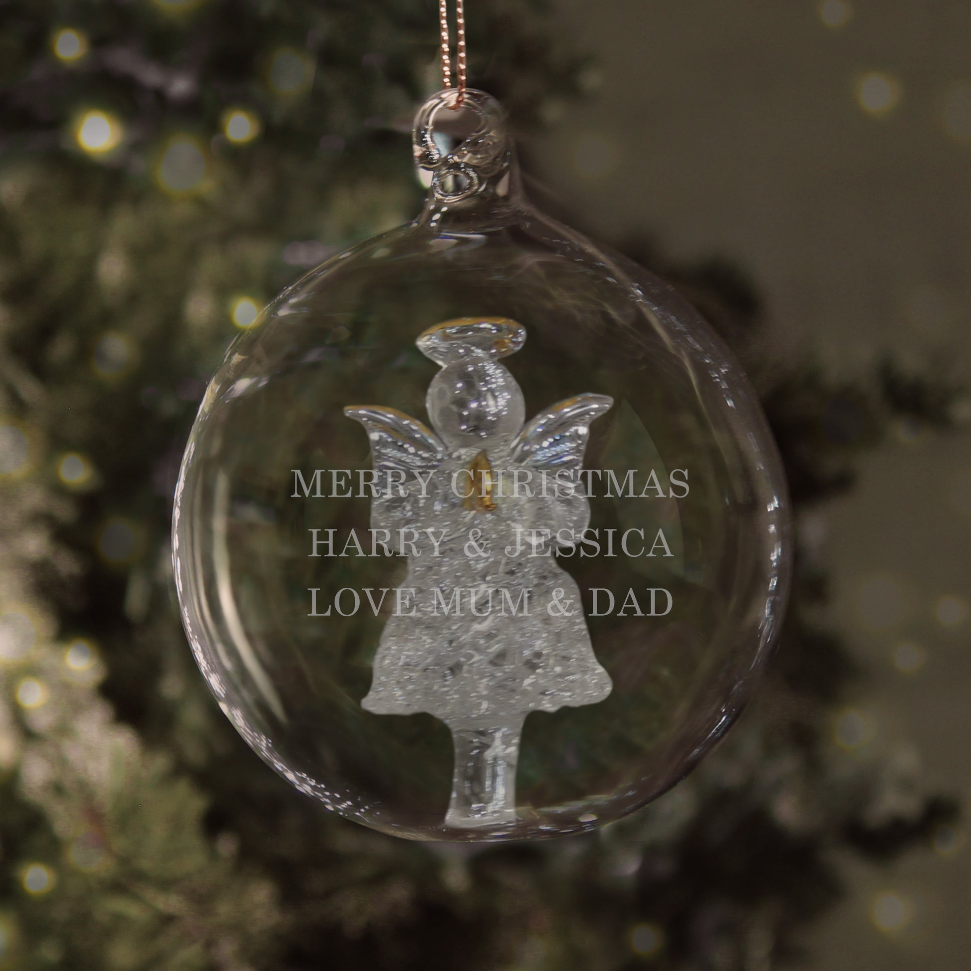 Personalised Glass Christmas Angel Bauble - MK&JD Gifts