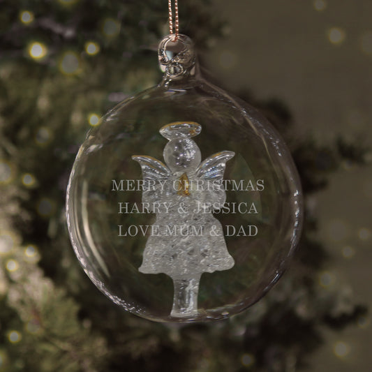 Personalised Glass Christmas Angel Bauble - MK&JD Gifts