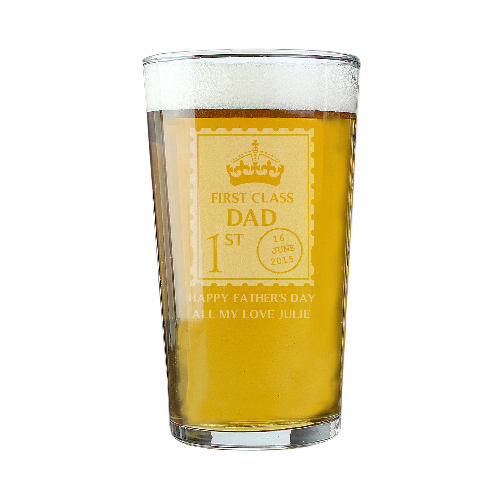 Personalised 1st Class Pint Glass - MK&JD Gifts