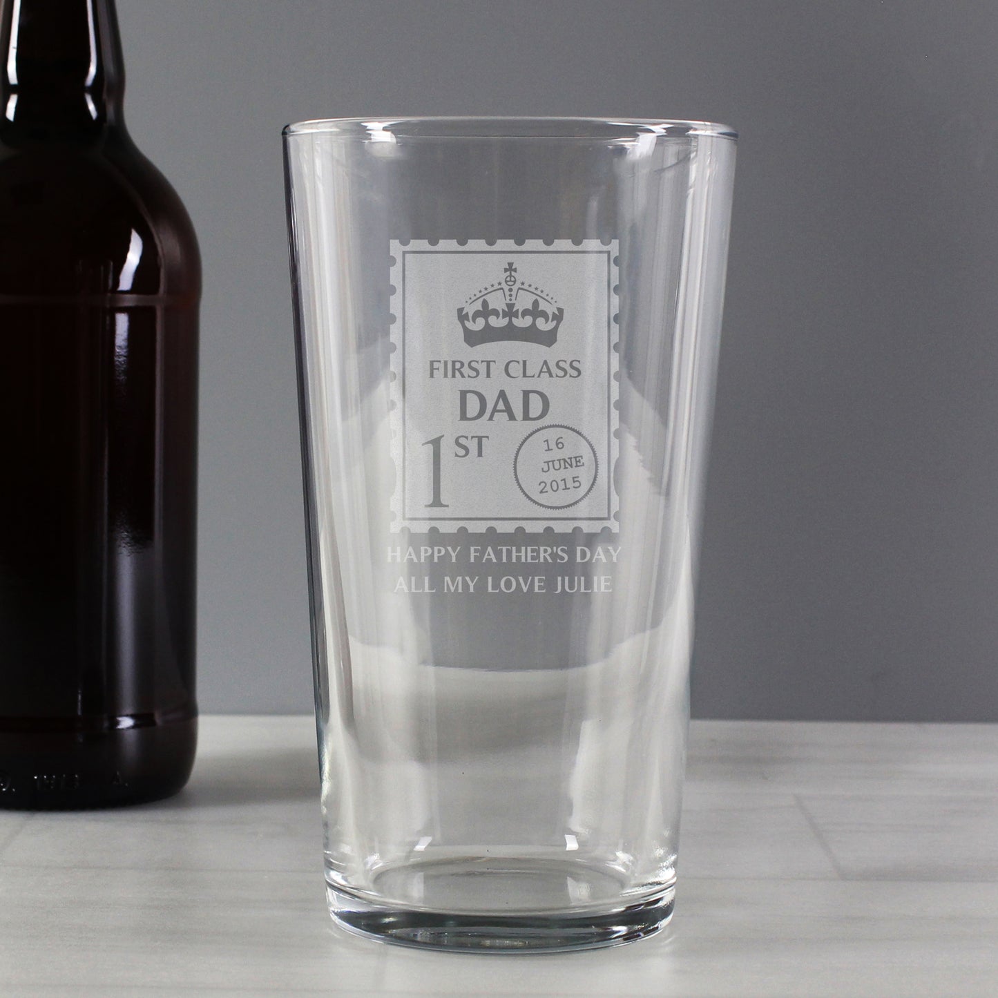 Personalised 1st Class Pint Glass - MK&JD Gifts