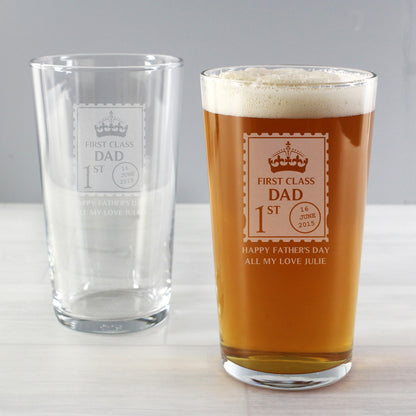 Personalised 1st Class Pint Glass - MK&JD Gifts