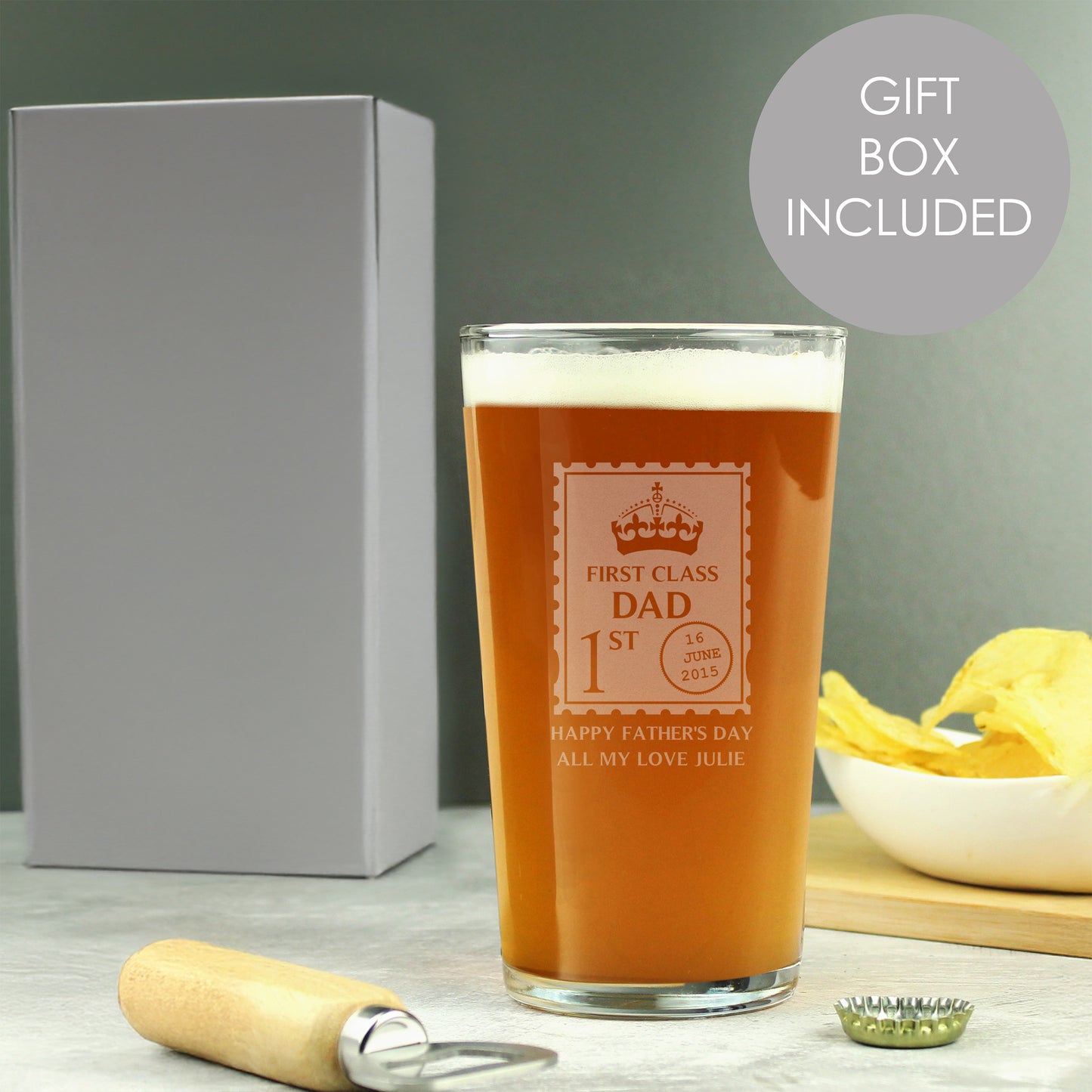 Personalised 1st Class Pint Glass - MK&JD Gifts