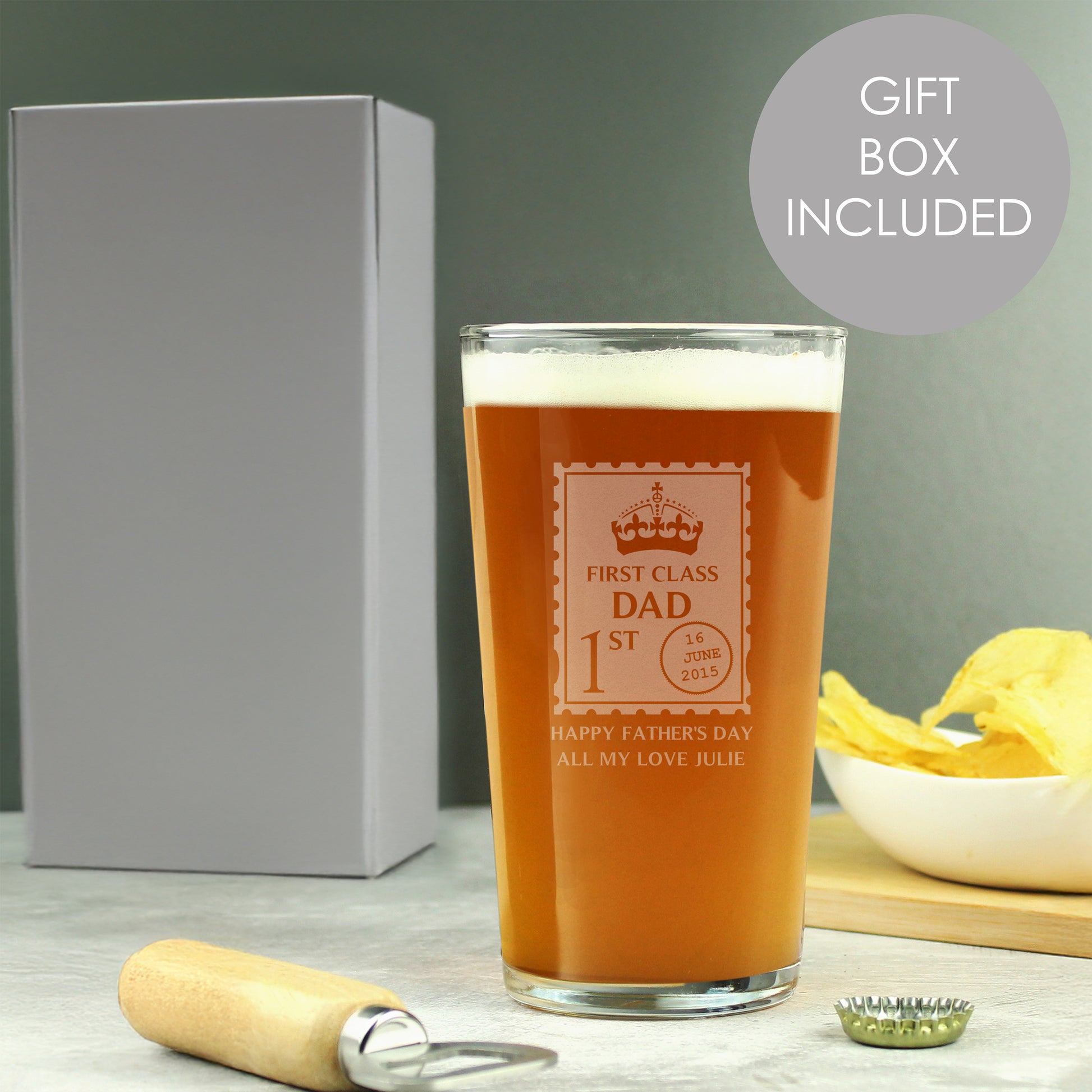 Personalised 1st Class Pint Glass - MK&JD Gifts