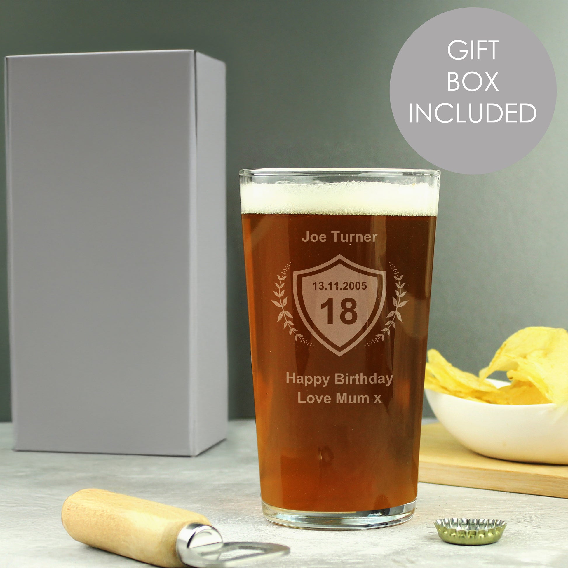 Personalised Age Crest Pint Glass - MK&JD Gifts