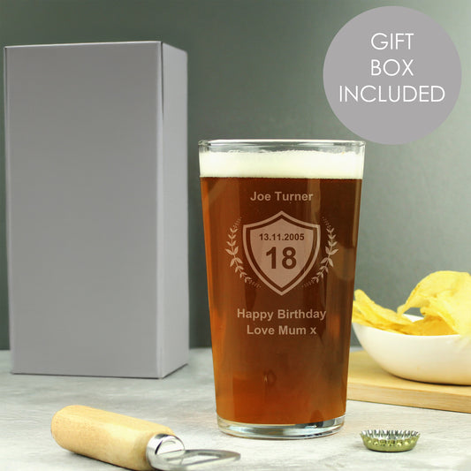 Personalised Age Crest Pint Glass - MK&JD Gifts