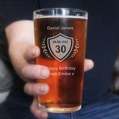 Personalised Age Crest Pint Glass - MK&JD Gifts