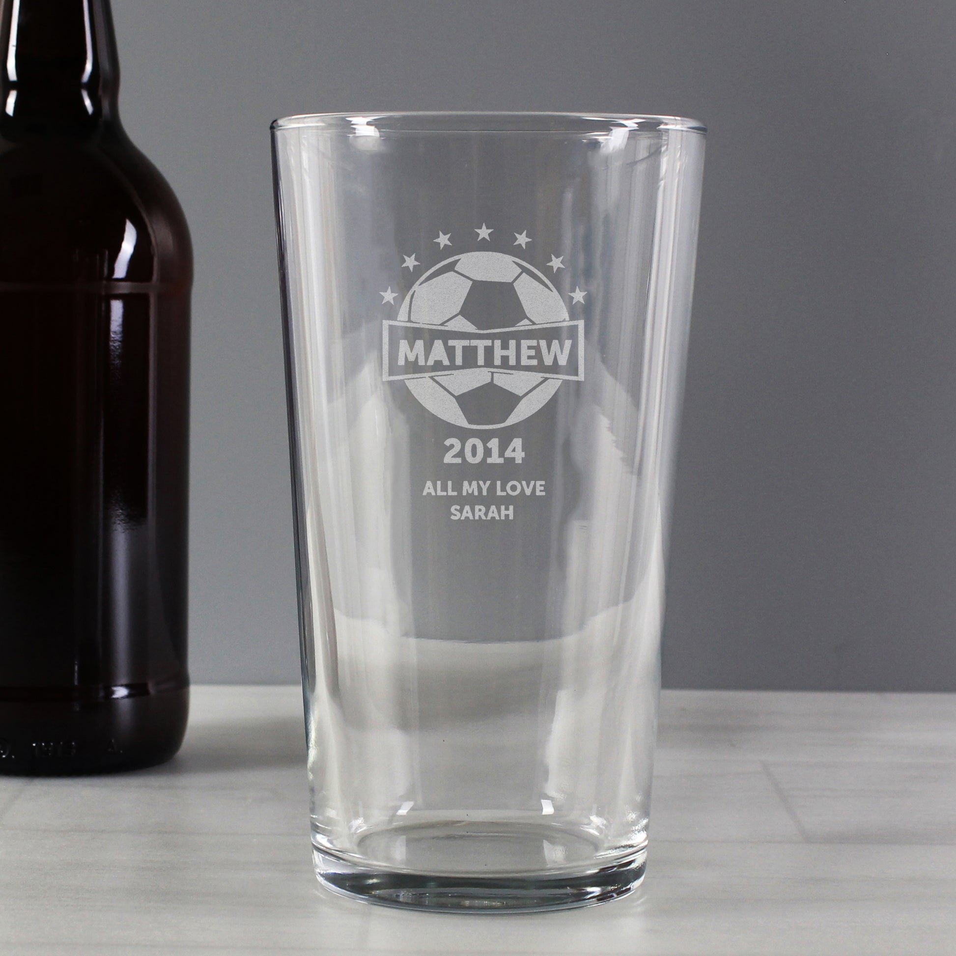 Personalised Football Pint Glass - MK&JD Gifts