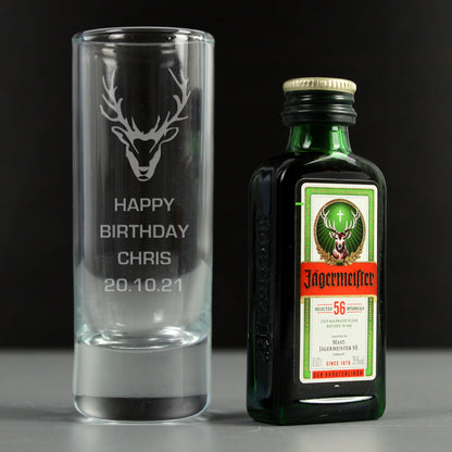 Personalised Stag Shot Glass and Miniature Jagermeister - MK&JD Gifts