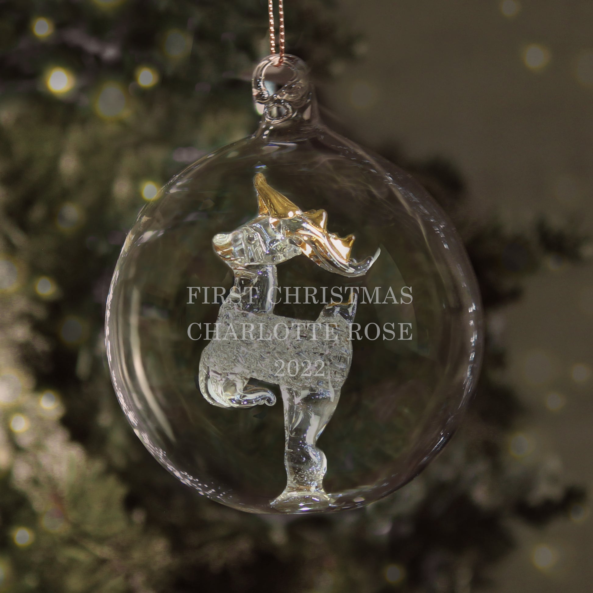 Personalised Glass Reindeer Bauble - MK&JD Gifts