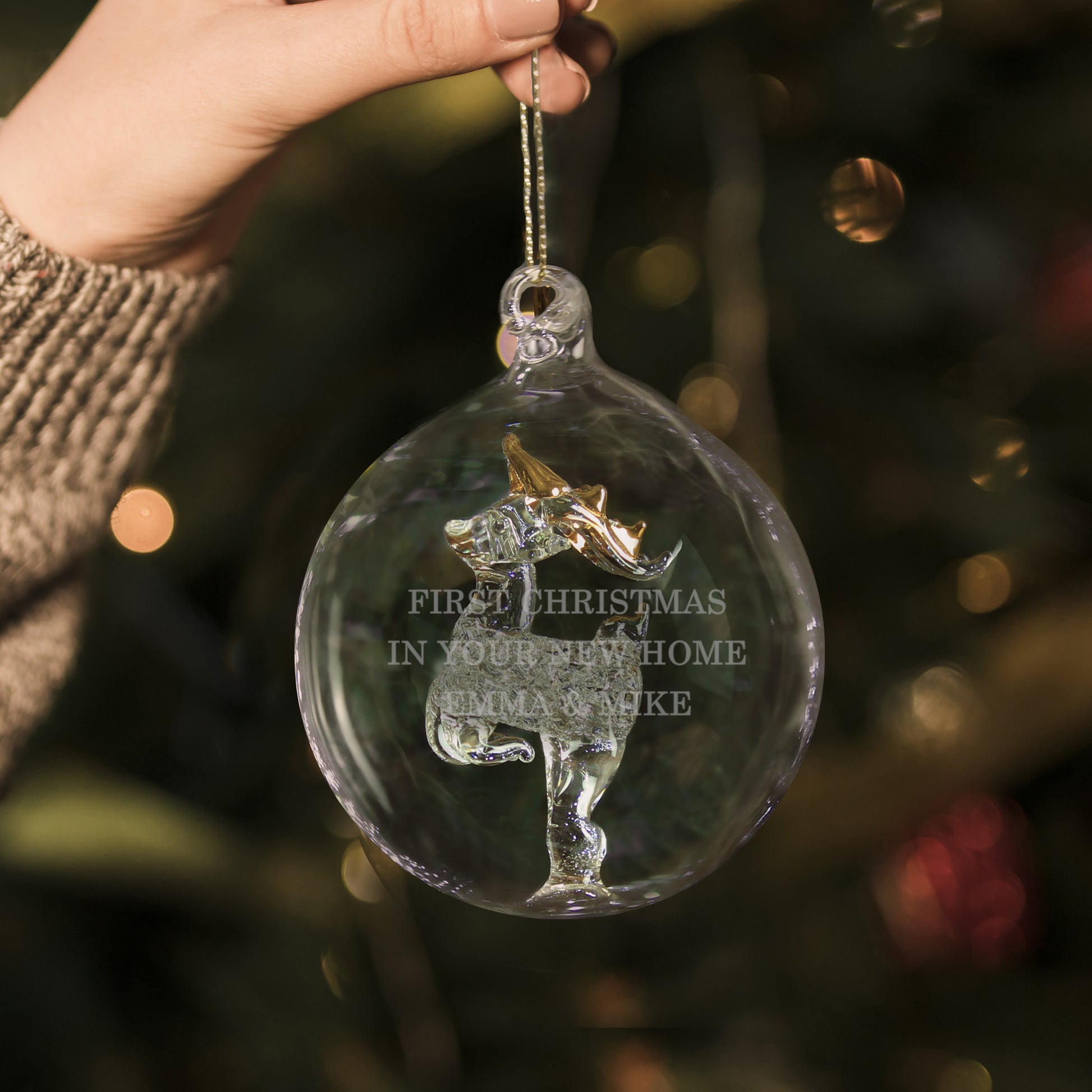 Personalised Glass Reindeer Bauble - MK&JD Gifts