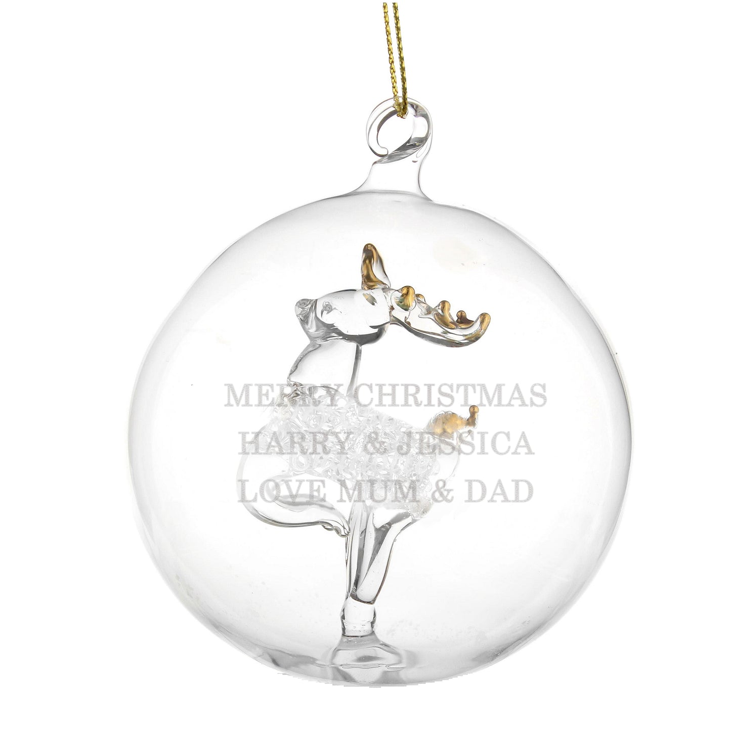 Personalised Glass Reindeer Bauble - MK&JD Gifts