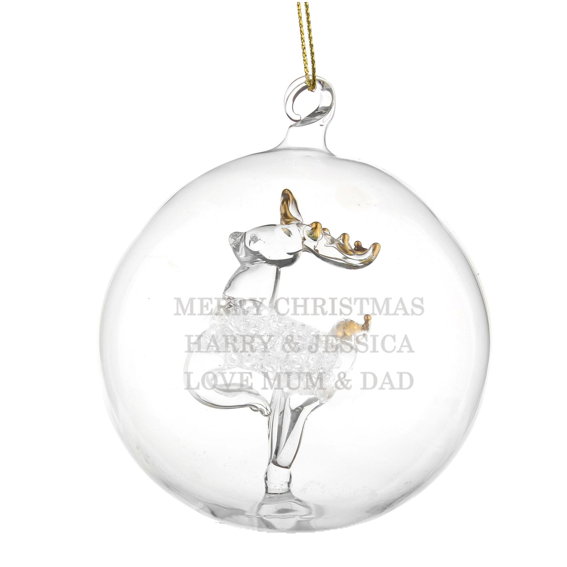 Personalised Glass Reindeer Bauble - MK&JD Gifts