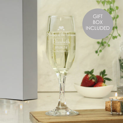 Personalised Decorative Wedding Mother of the Groom Glass Flute - MK&JD Gifts
