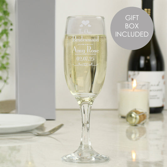 Personalised Decorative Wedding Bridesmaid Glass Flute - MK&JD Gifts