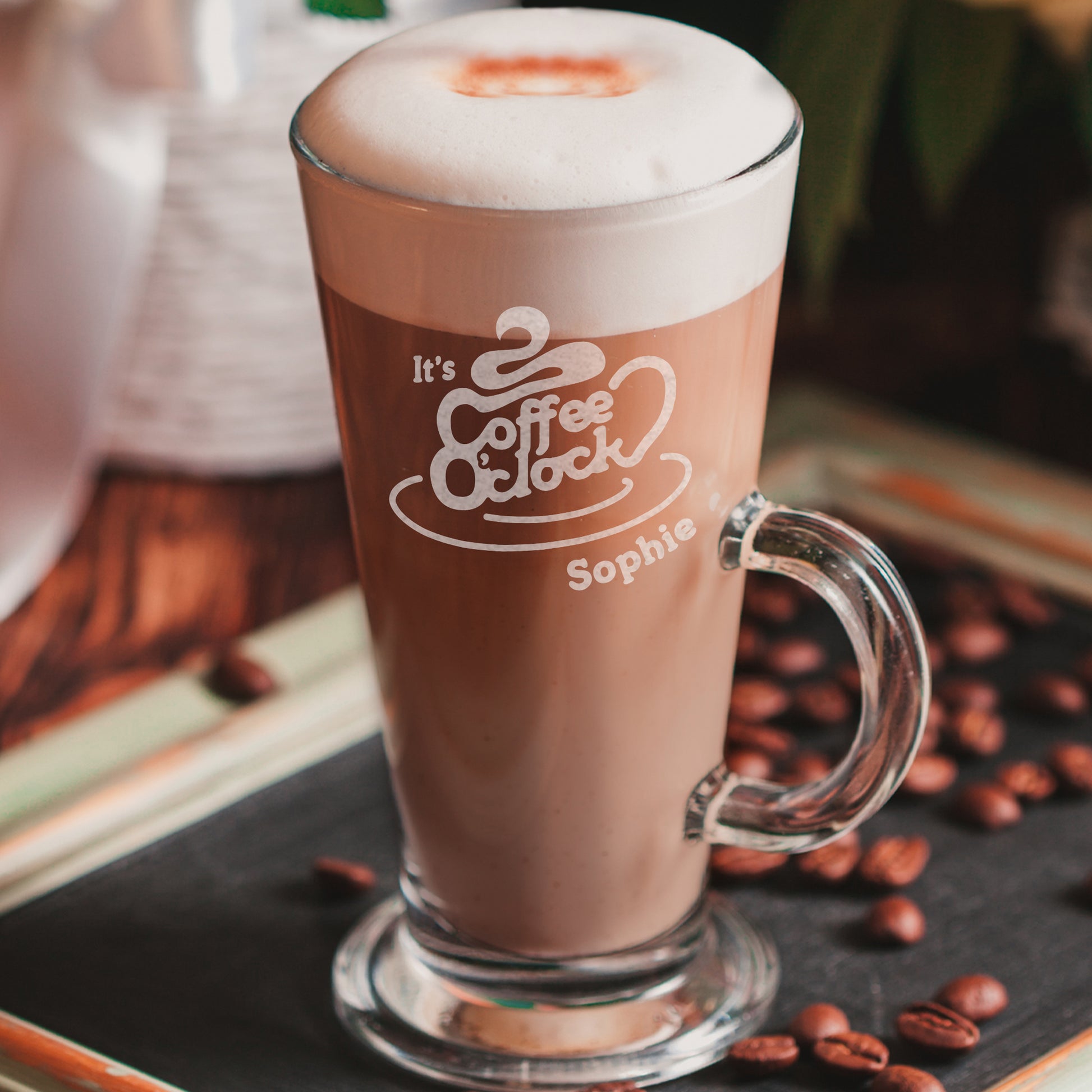 Personalised Coffee O Clock Latte Glass - MK&JD Gifts