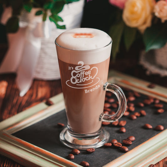 Personalised Coffee O Clock Latte Glass - MK&JD Gifts