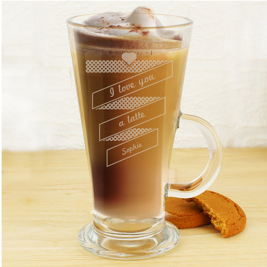 Personalised Heart Banner Latte Glass - MK&JD Gifts