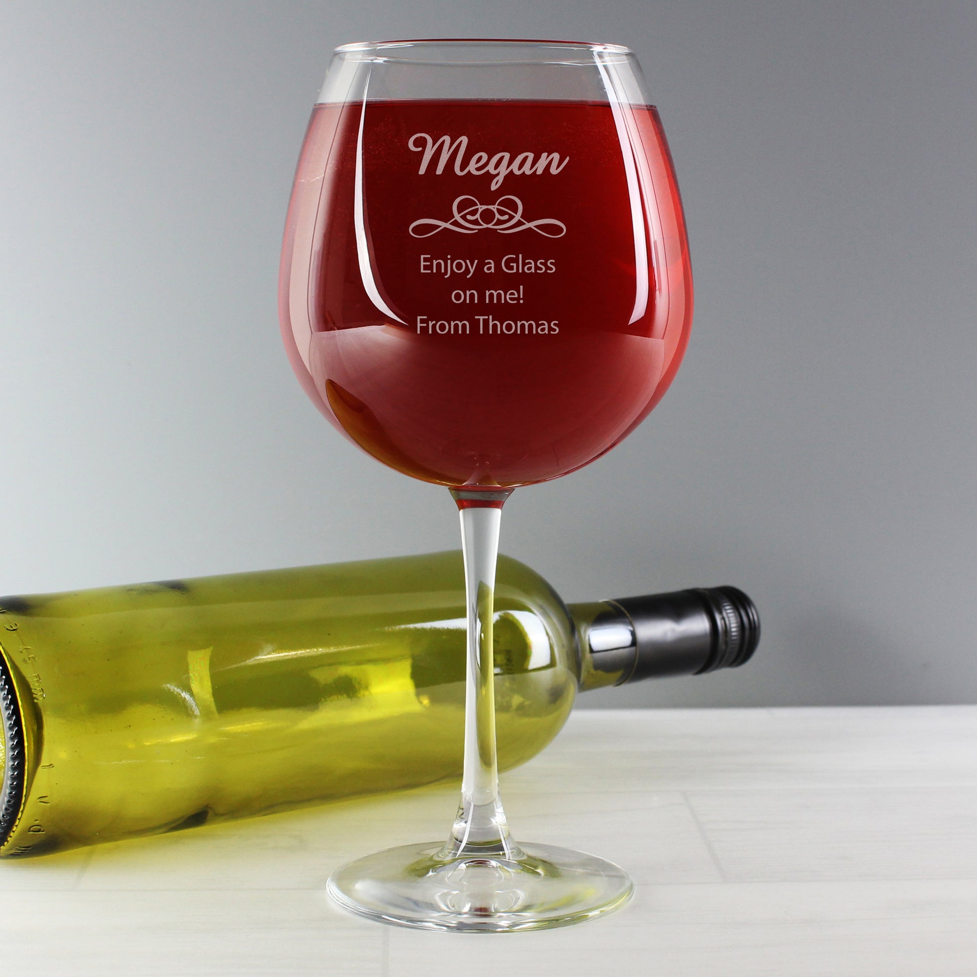 Personalised Decorative Bottle of Wine Glass - MK&JD Gifts