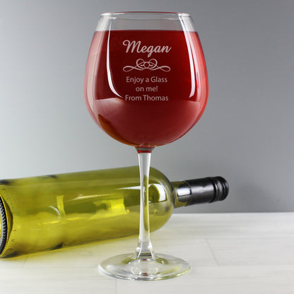 Personalised Decorative Bottle of Wine Glass - MK&JD Gifts
