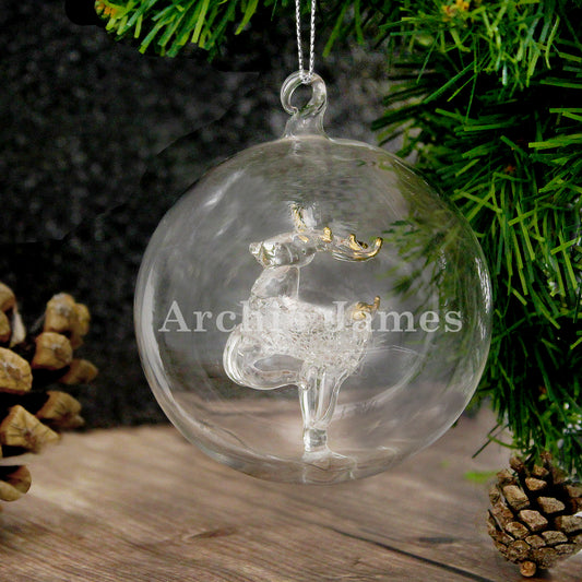 Personalised Name Only Reindeer Glass Bauble - MK&JD Gifts