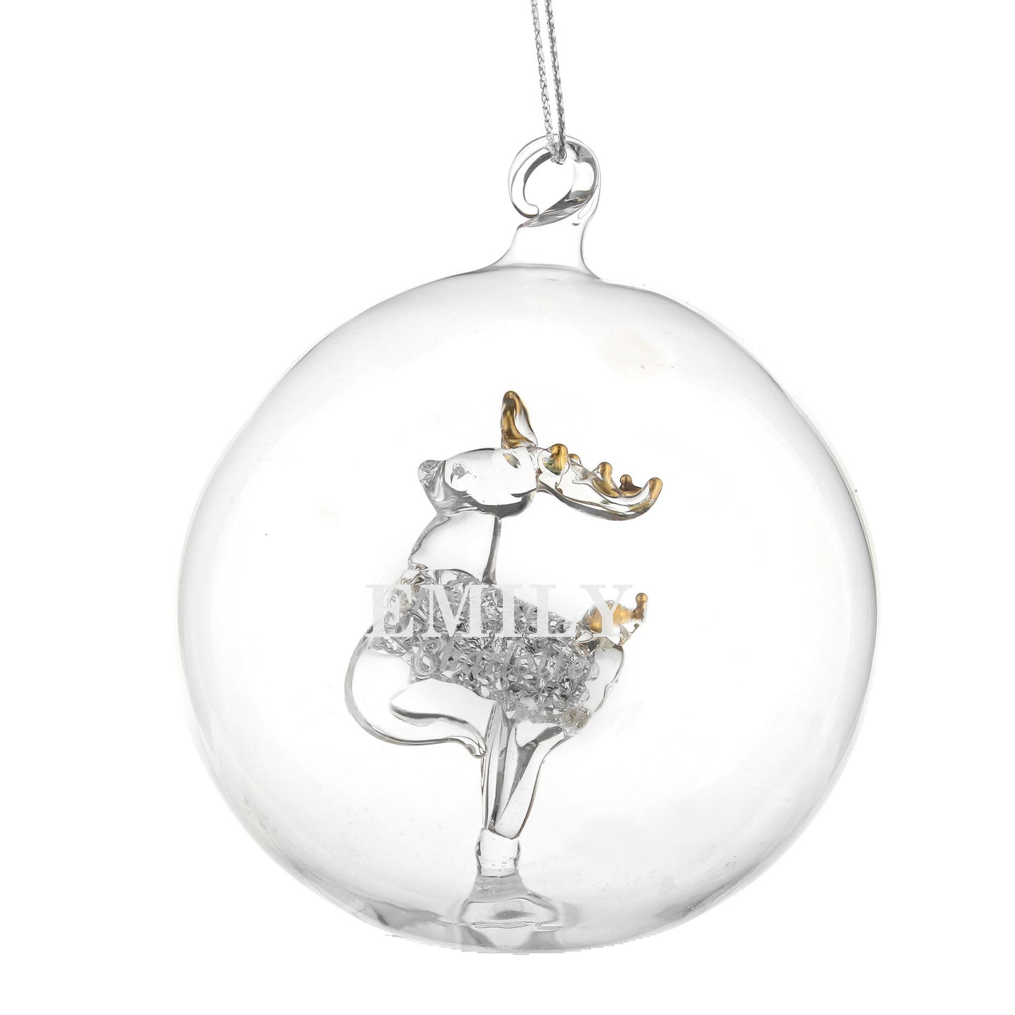 Personalised Name Only Reindeer Glass Bauble - MK&JD Gifts