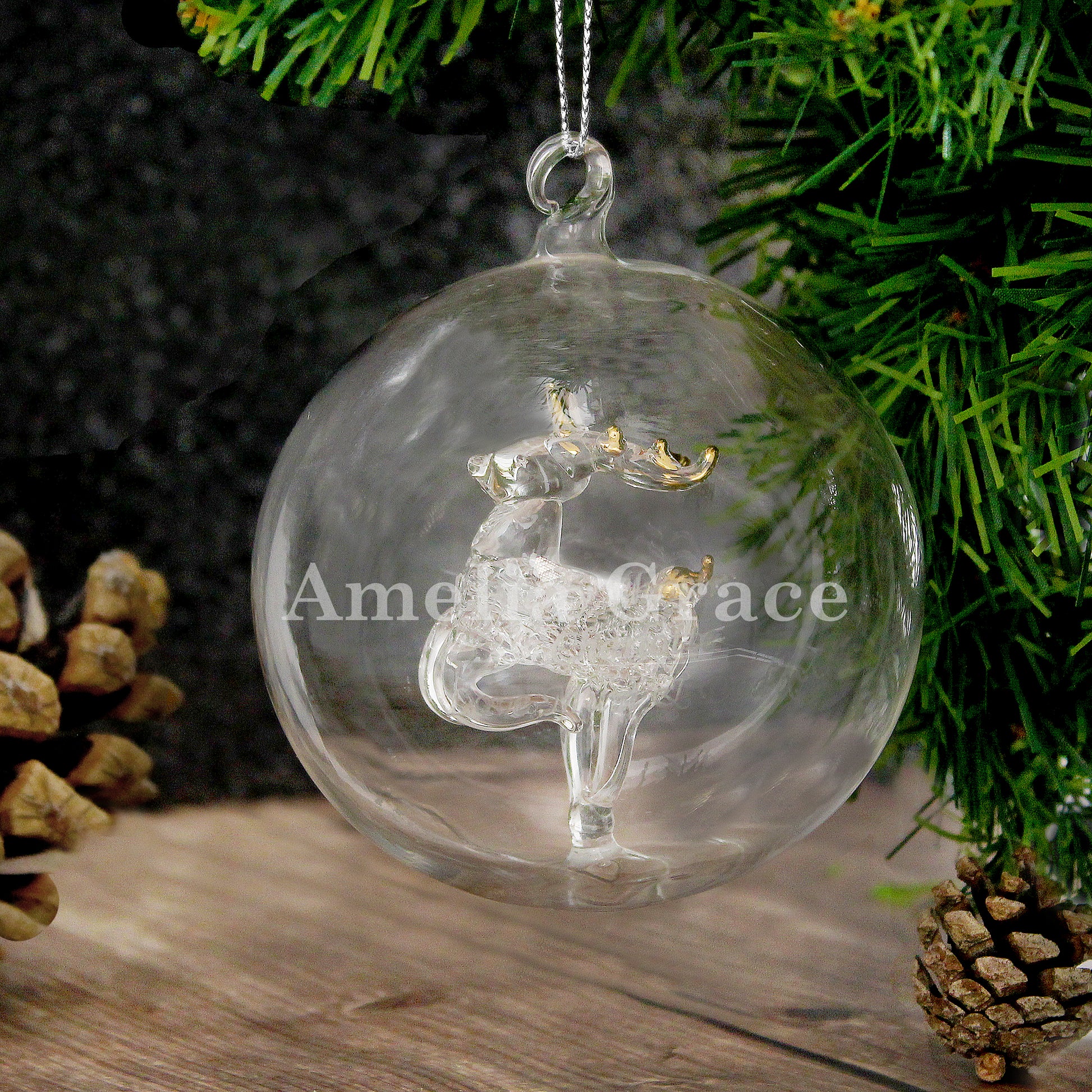 Personalised Name Only Reindeer Glass Bauble - MK&JD Gifts