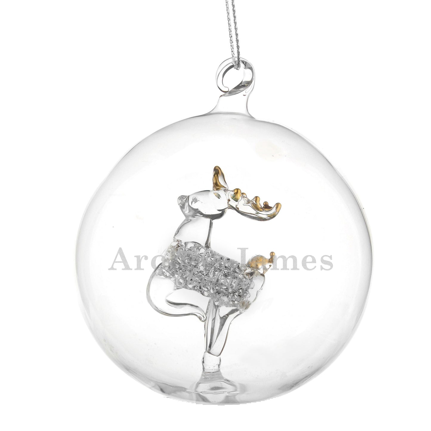 Personalised Name Only Reindeer Glass Bauble - MK&JD Gifts
