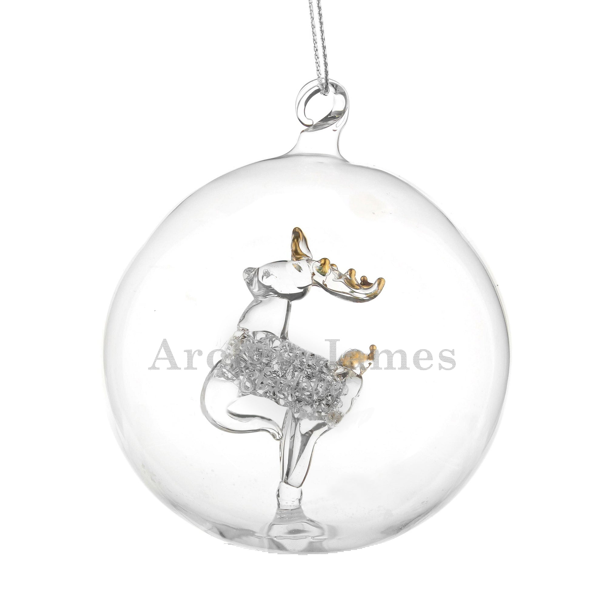 Personalised Name Only Reindeer Glass Bauble - MK&JD Gifts