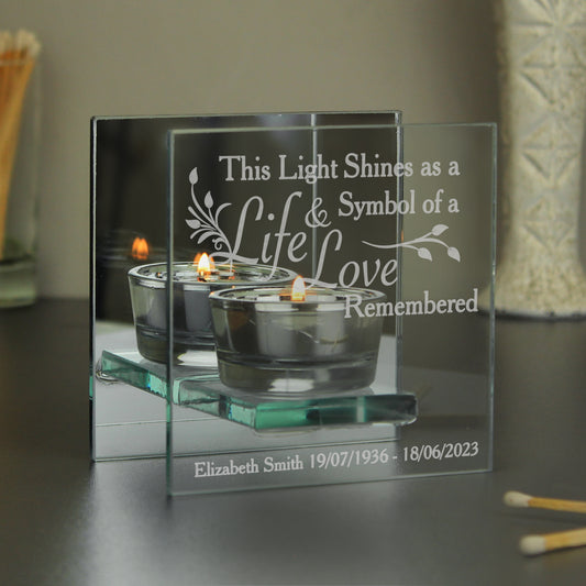 Personalised Life & Love Mirrored Glass Tea Light Candle Holder - MK&JD Gifts