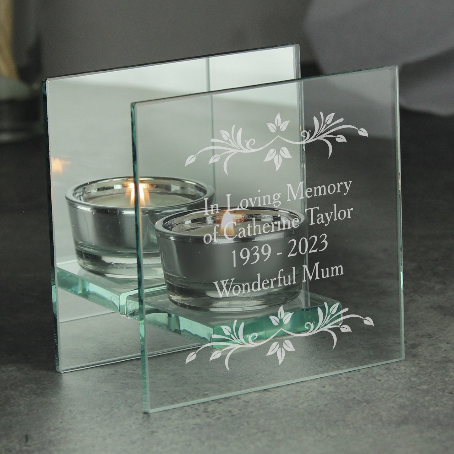 Personalised Sentiments Mirrored Glass Tea Light Candle Holder - MK&JD Gifts