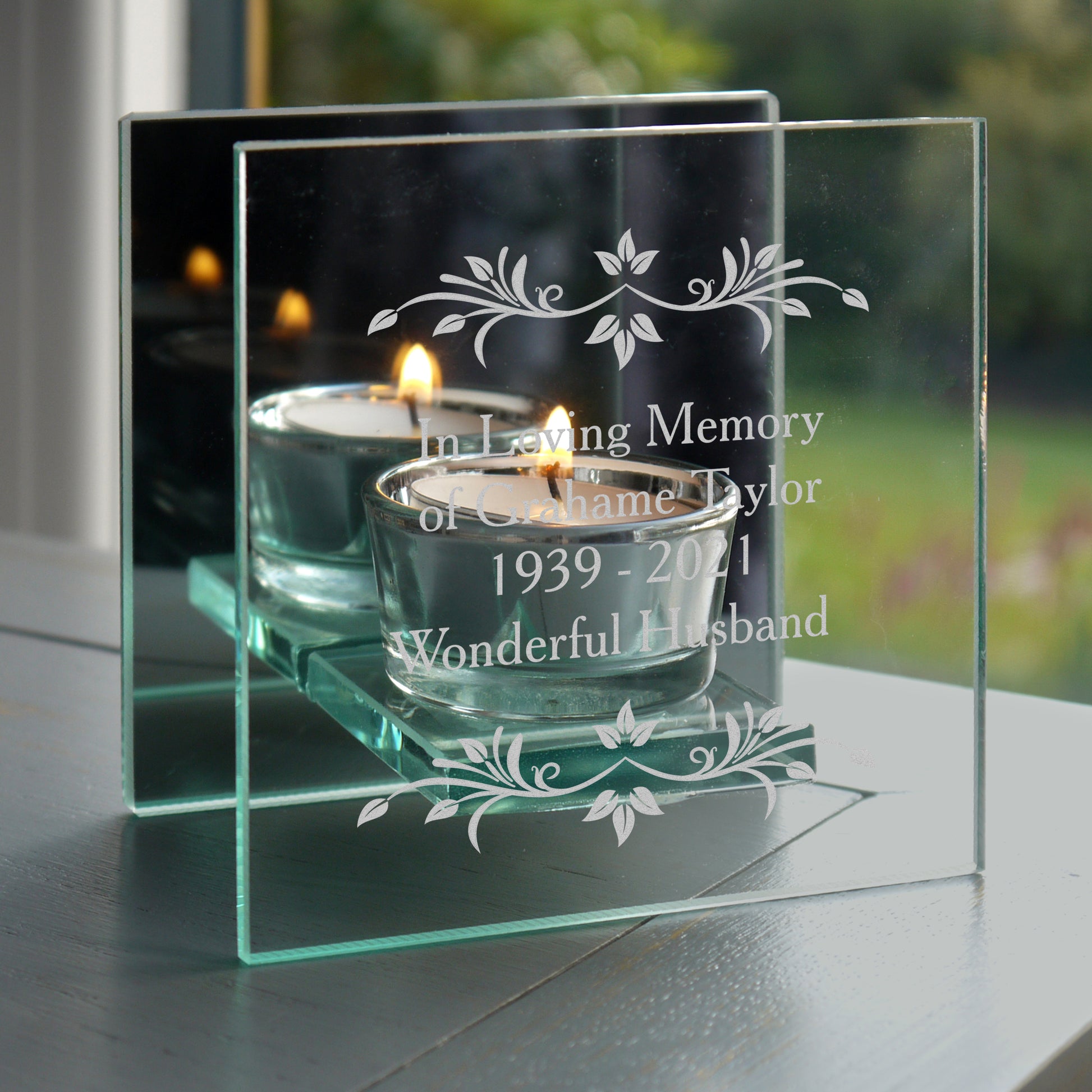 Personalised Sentiments Mirrored Glass Tea Light Candle Holder - MK&JD Gifts