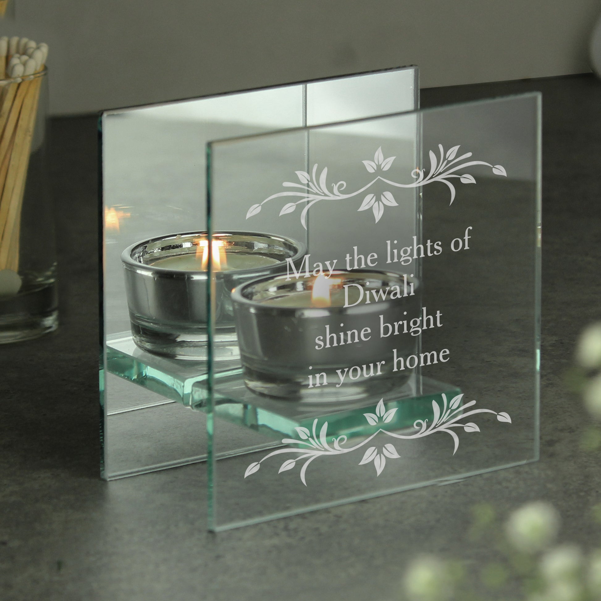 Personalised Sentiments Mirrored Glass Tea Light Candle Holder - MK&JD Gifts