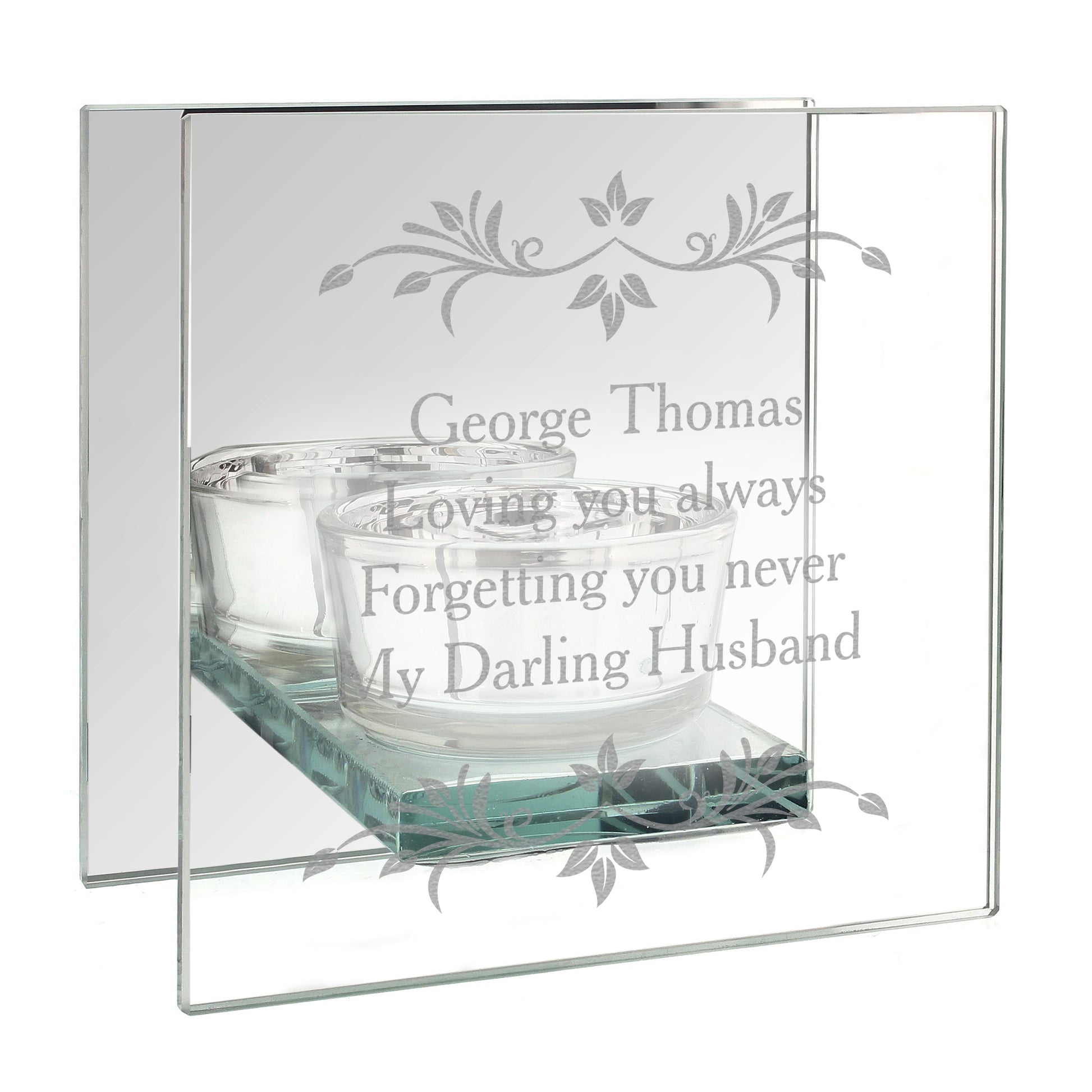 Personalised Sentiments Mirrored Glass Tea Light Candle Holder - MK&JD Gifts