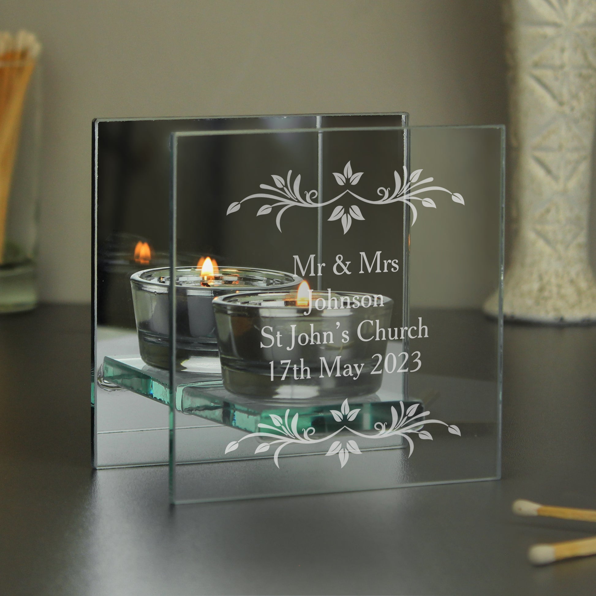 Personalised Sentiments Mirrored Glass Tea Light Candle Holder - MK&JD Gifts