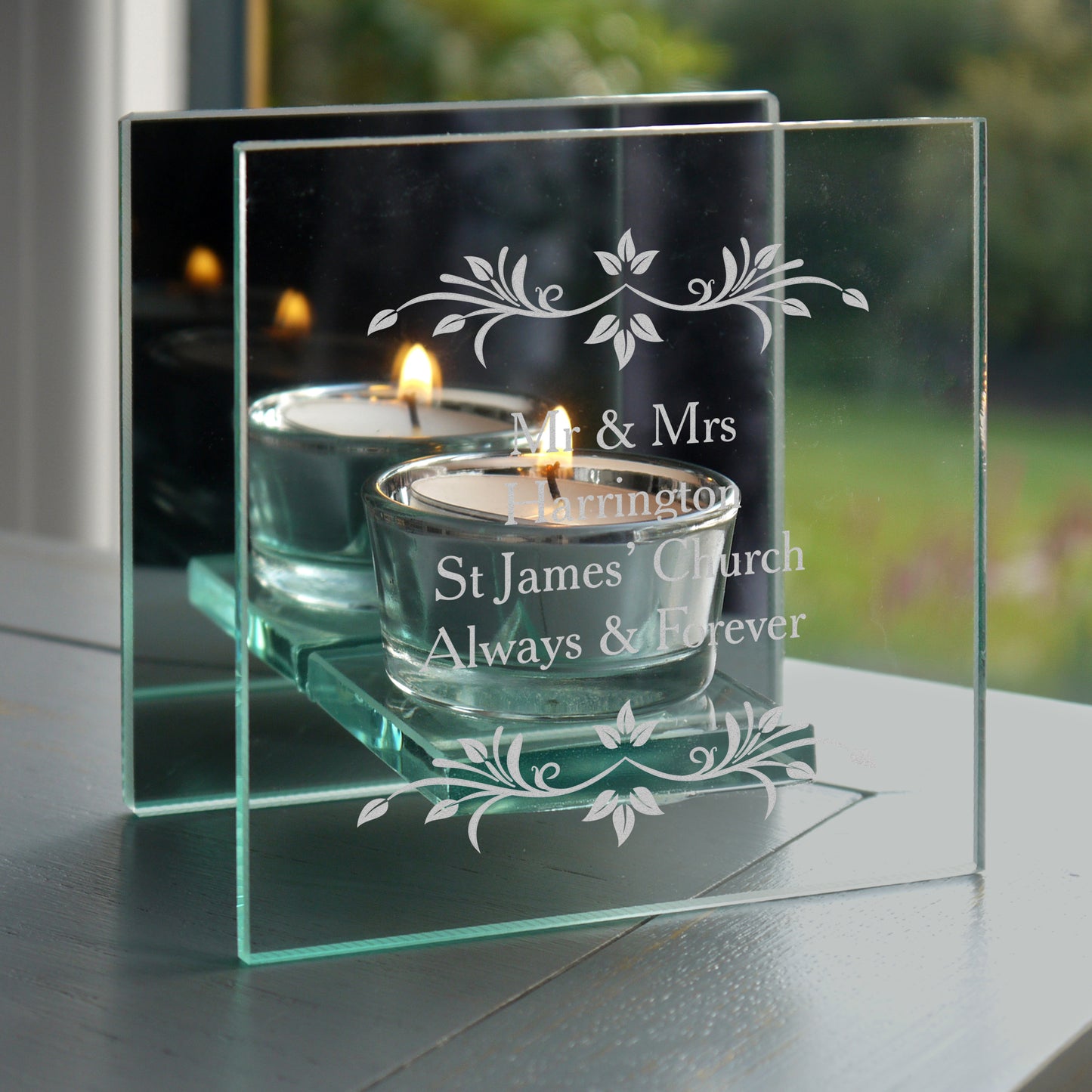 Personalised Sentiments Mirrored Glass Tea Light Candle Holder - MK&JD Gifts
