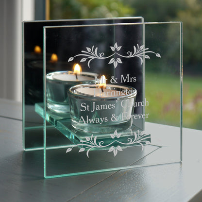 Personalised Sentiments Mirrored Glass Tea Light Candle Holder - MK&JD Gifts