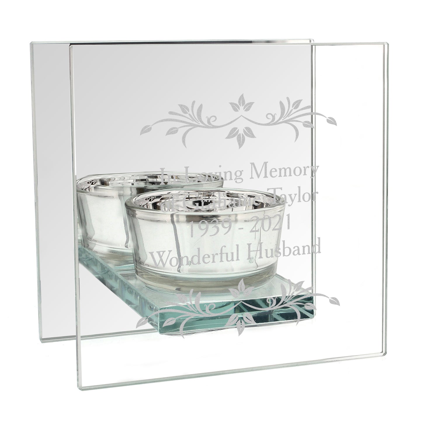 Personalised Sentiments Mirrored Glass Tea Light Candle Holder - MK&JD Gifts