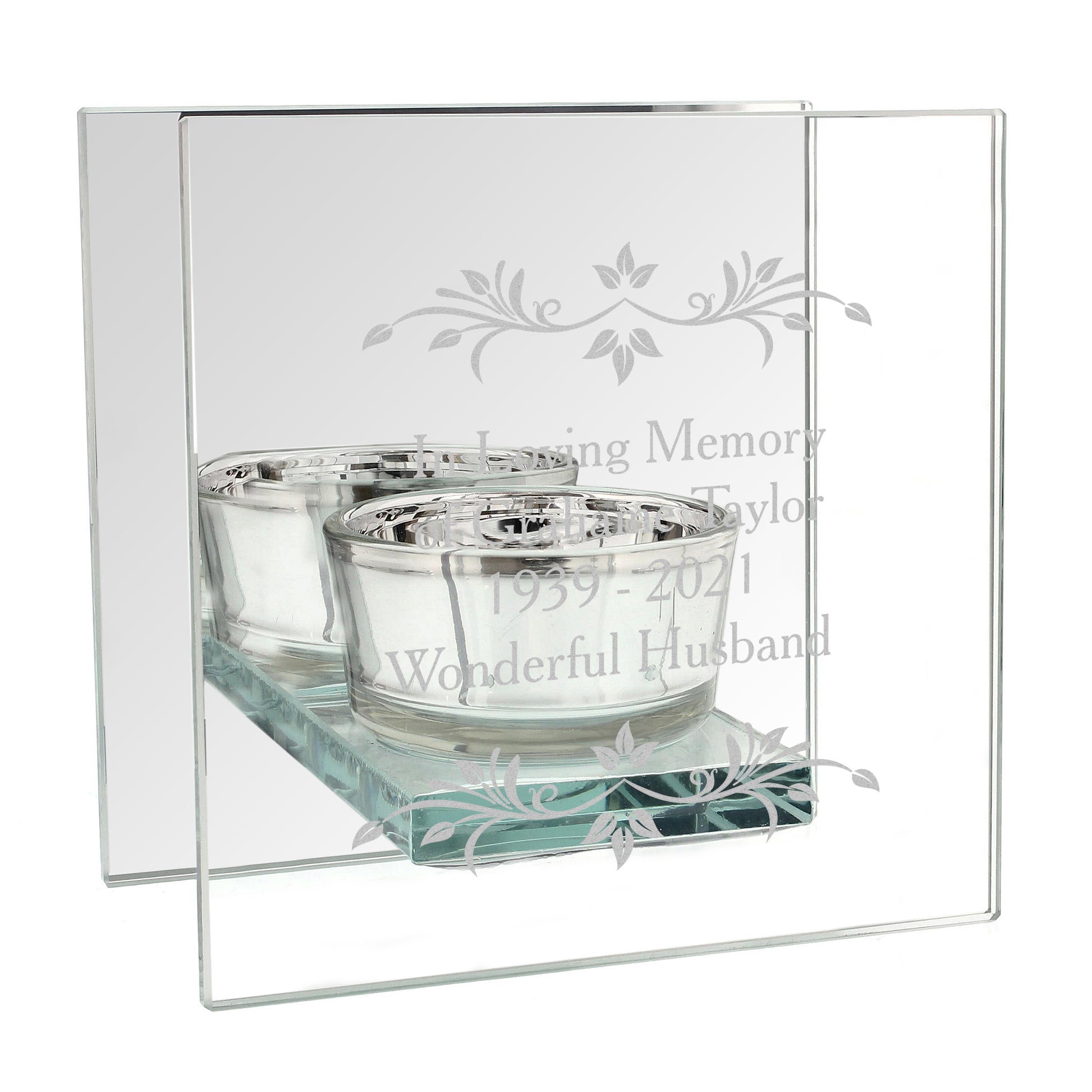 Personalised Sentiments Mirrored Glass Tea Light Candle Holder - MK&JD Gifts