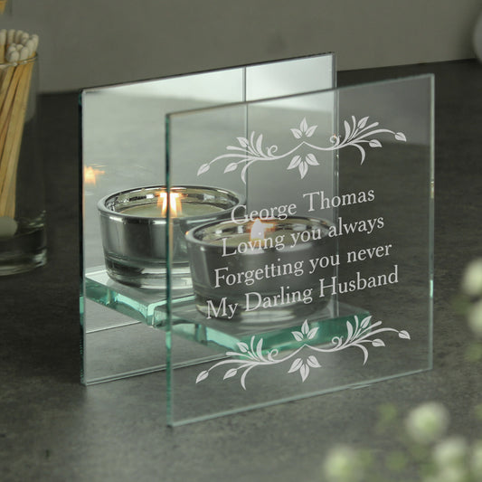 Personalised Sentiments Mirrored Glass Tea Light Candle Holder - MK&JD Gifts