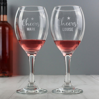 Personalised Cheers Wine Glass Set - MK&JD Gifts