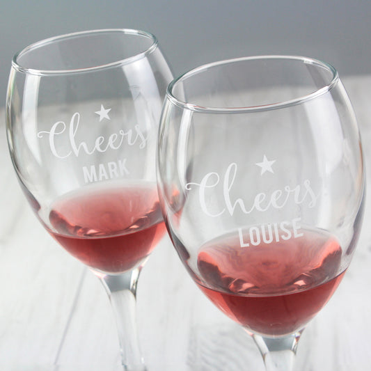 Personalised Cheers Wine Glass Set - MK&JD Gifts