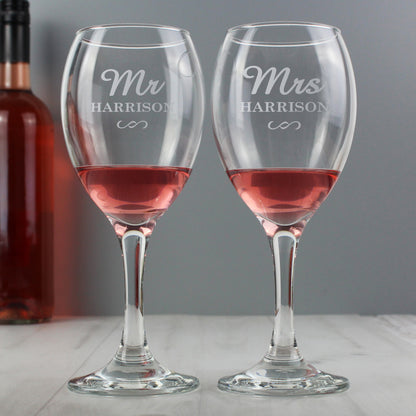 Personalised Mr & Mrs Wine Glass Set - MK&JD Gifts