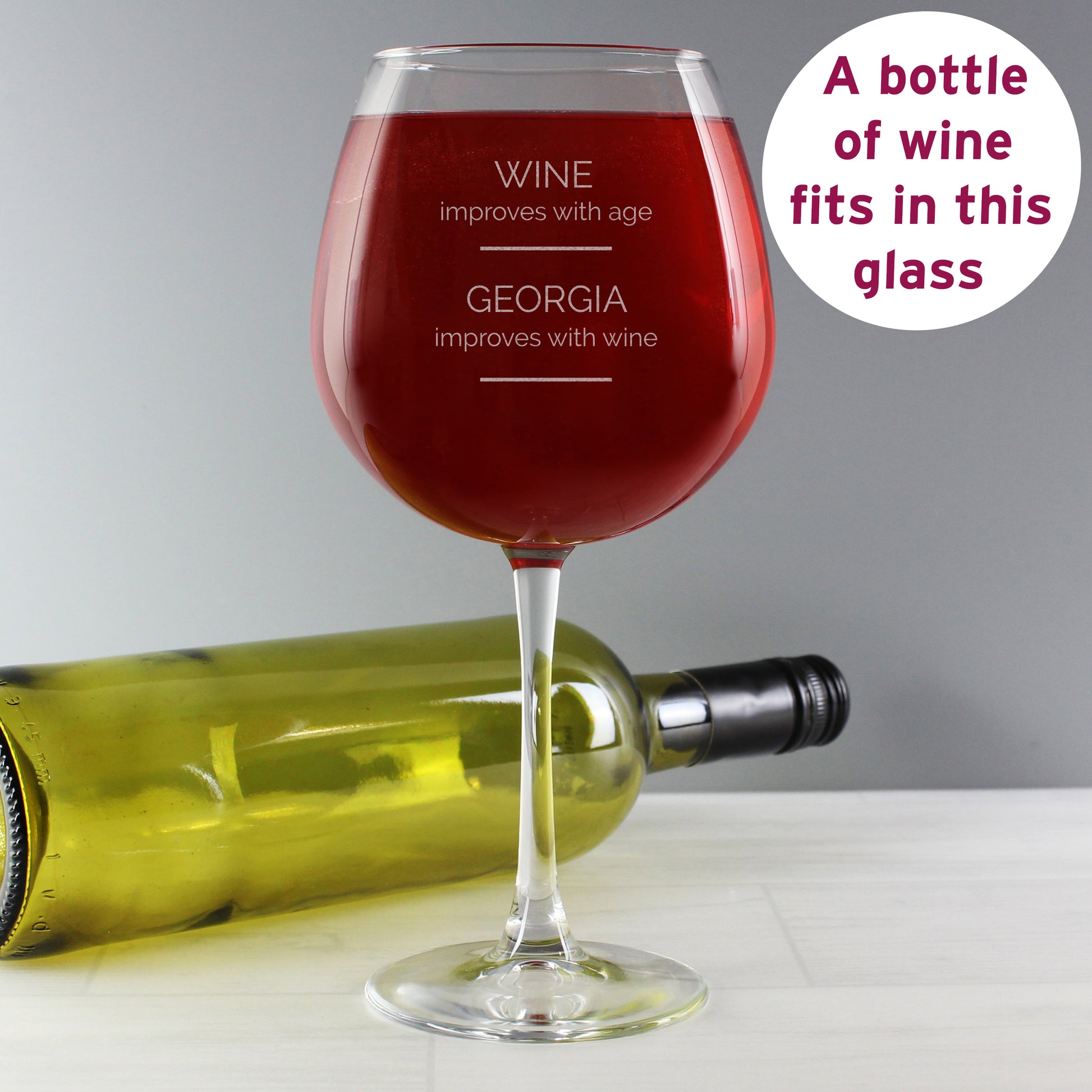Personalised 'Wine Improves with Age' Bottle of Wine Glass - MK&JD Gifts