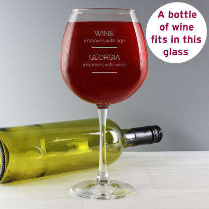 Personalised 'Wine Improves with Age' Bottle of Wine Glass - MK&JD Gifts