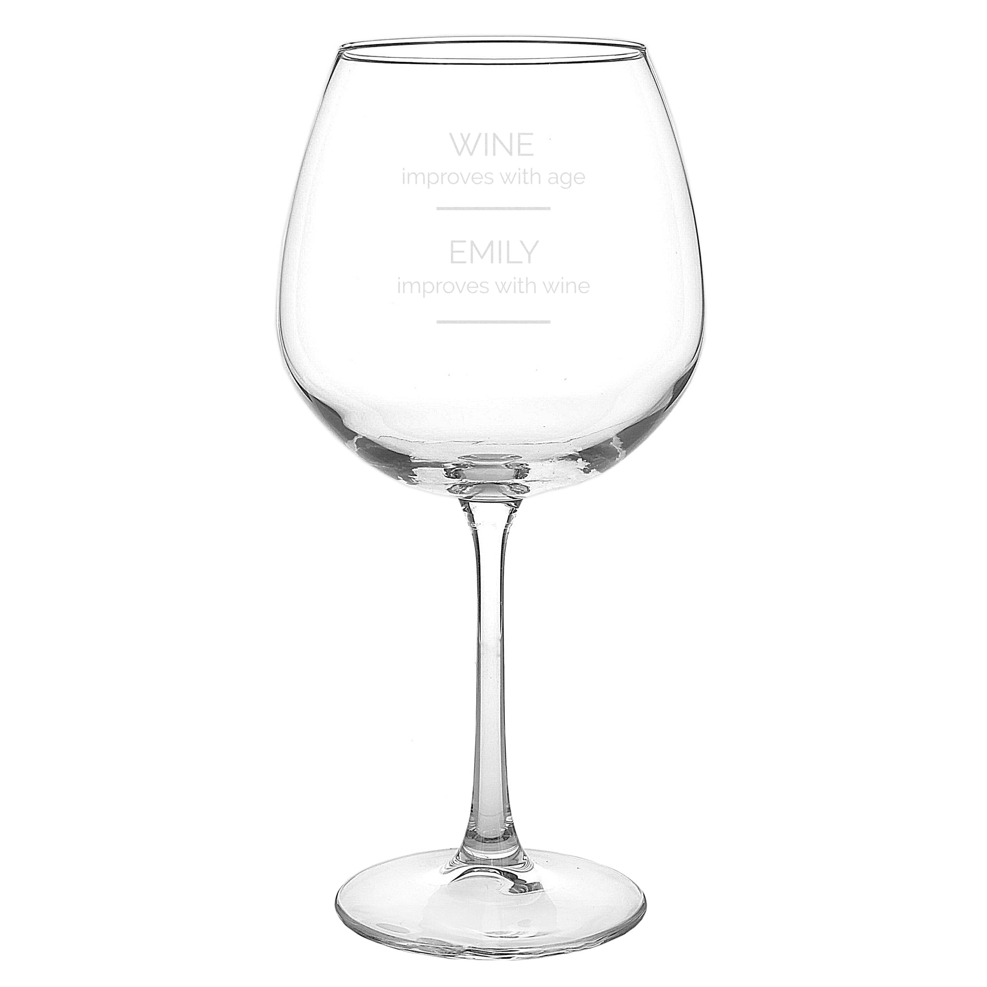 Personalised 'Wine Improves with Age' Bottle of Wine Glass - MK&JD Gifts