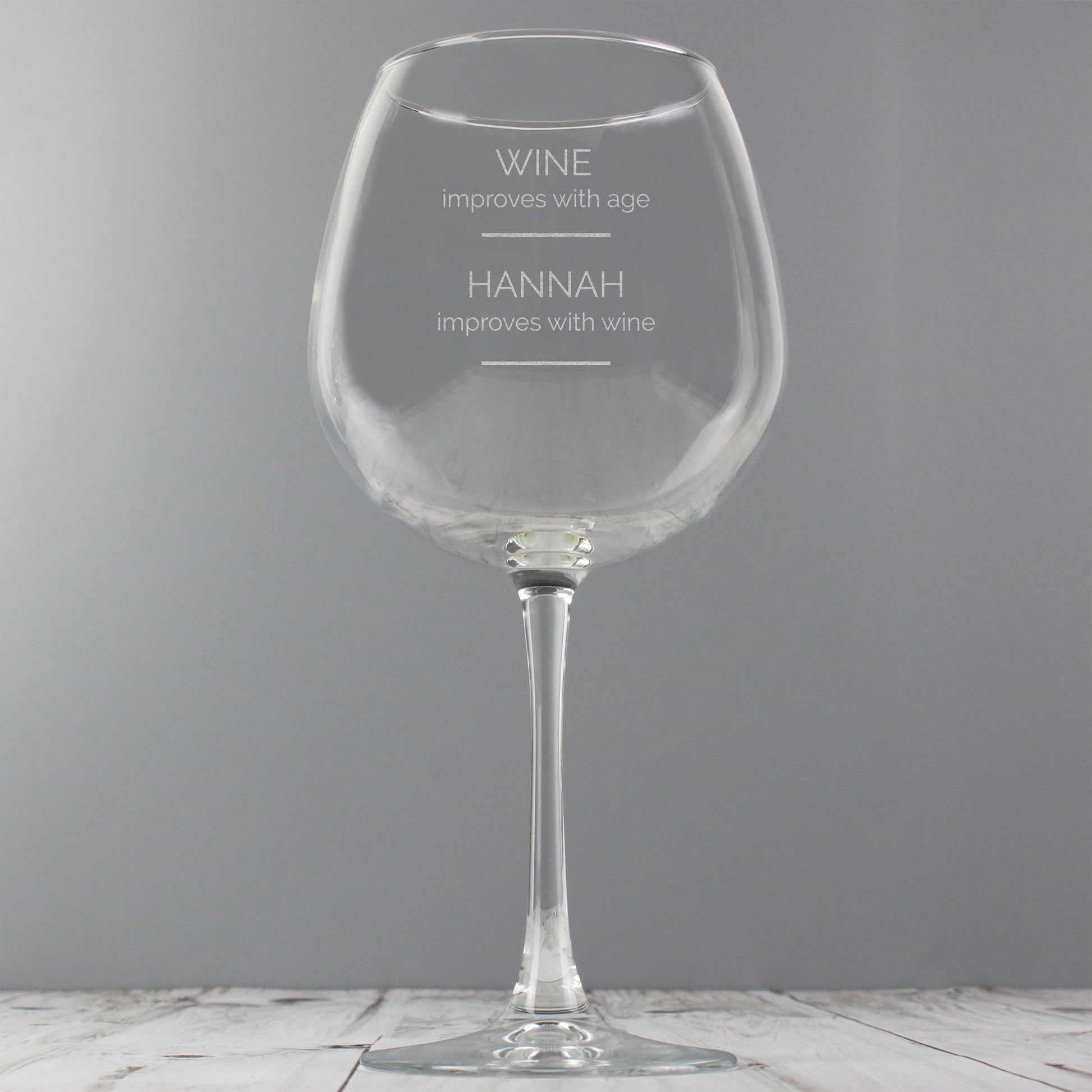 Personalised 'Wine Improves with Age' Bottle of Wine Glass - MK&JD Gifts