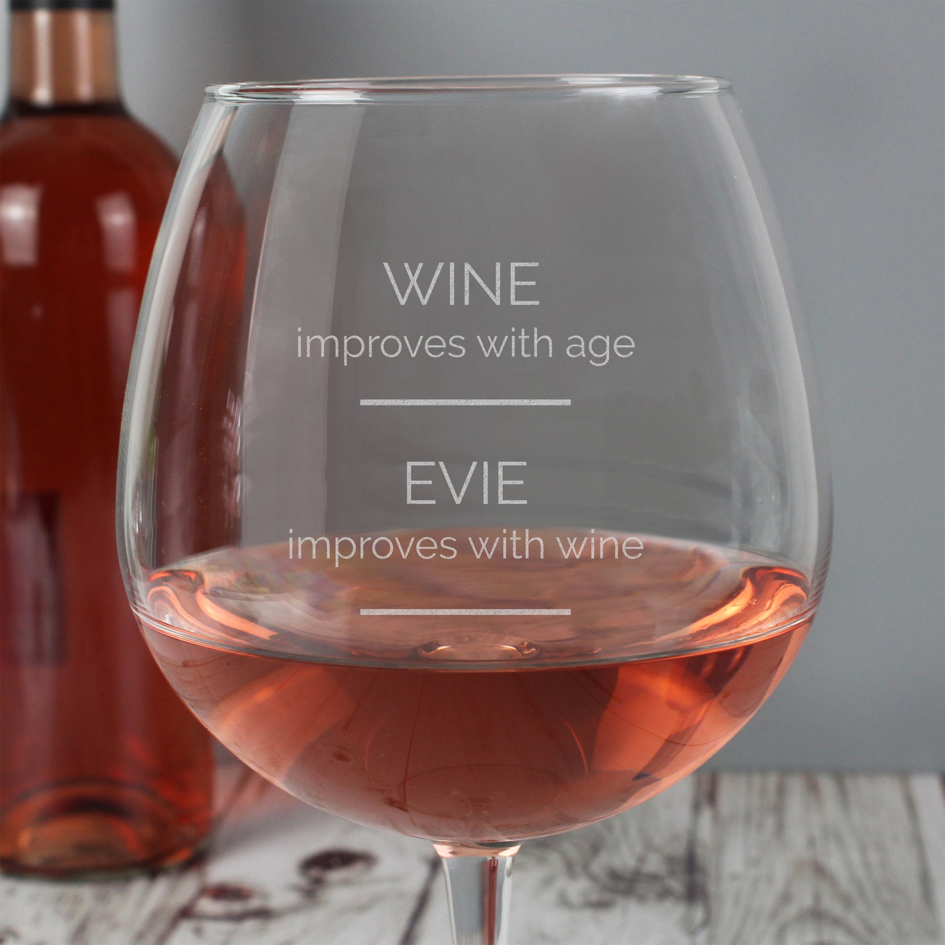 Personalised 'Wine Improves with Age' Bottle of Wine Glass - MK&JD Gifts