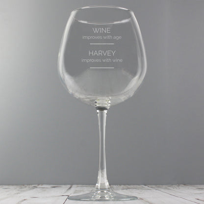 Personalised 'Wine Improves with Age' Bottle of Wine Glass - MK&JD Gifts