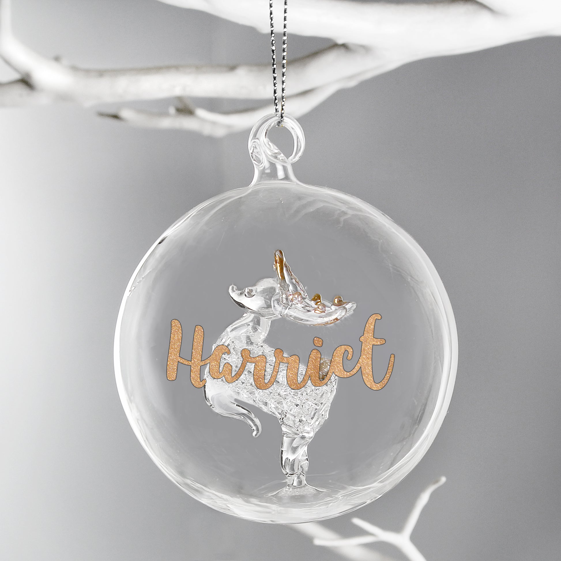 Personalised Gold Glitter Name Only Reindeer Glass Bauble - MK&JD Gifts